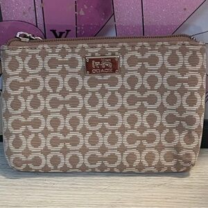 Coach Madison “Needlepoint” Op Art Small Wristlet in Warm Khaki